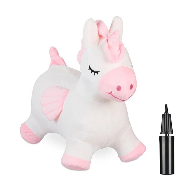 Aufblasbares Relaxdays Einhorn Hüpftier in Weiß und Rosa aus PVC und Polyester, B/T/H: 48 x 27 x 52 cm - Bild 1