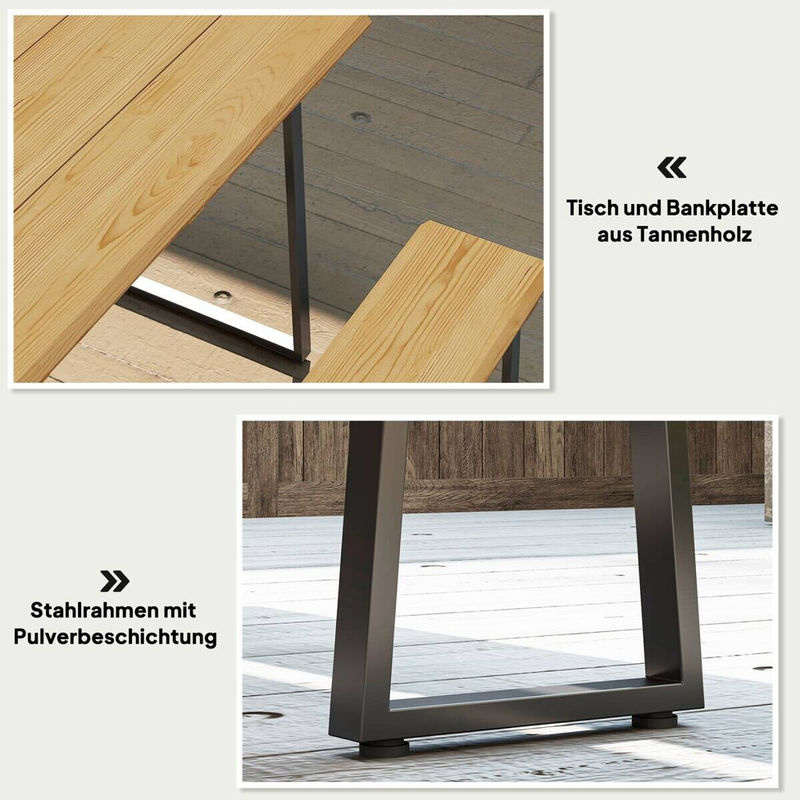 Outsunny 3-teilige Sitzgruppe aus Tannenholz in Braun für 6 Personen mit Esstisch und 2 Bänken, B/H/L: 178 x 76 x 77 cm - Bild 3