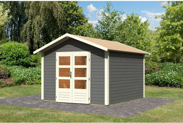 Karibu Holz-Gartenhaus Tessin mit Satteldach und Boden in Terragrau, B/T: 300 x 300 cm - Bild 1