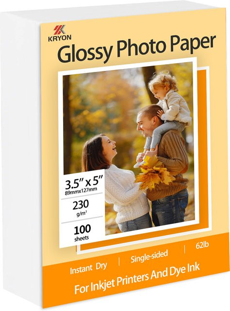 100 Blatt glänzendes Fotopapier für Tintenstrahldrucker, Weiß, B: 8,9 cm x H: 12,7 cm, 230 g/m2 - Bild 1