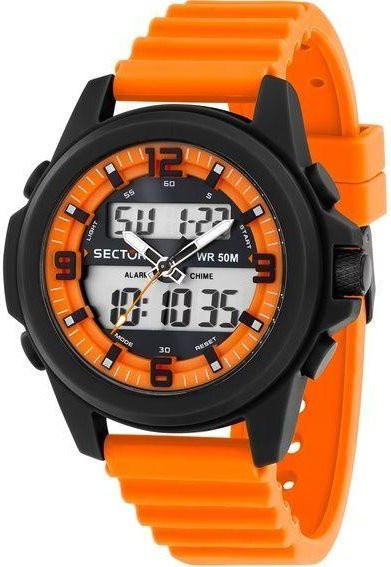 Sector Herrenuhr, Quarz, Silikonarmband, Schwarz, Orange, Analog-Digital - Bild 1