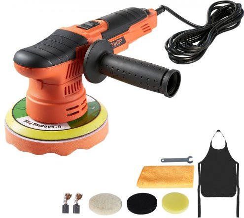 VEVOR Poliermaschine mit 650W und 150 mm Schleifscheibe, 6 Geschwindigkeiten 2000-6800 U/min, Dual Action Exzenterpolierer in Orange und Schwarz für Autopflege und Kratzerentfernung - Bild 1