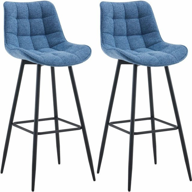 CLP 2er Set Barhocker Dartford modern blau mit Samtstoff und Metallgestell - Bild 1