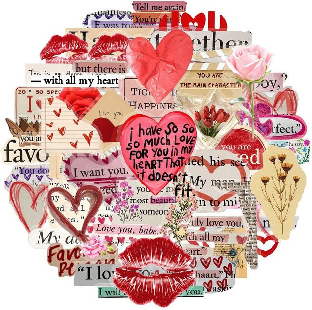 50 Stück Valentinstag Liebes-PET-Aufkleber in Multicolour von AnimeWorlds Store für Tagebuch und Schreibwaren - Bild 1
