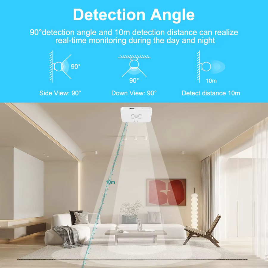 Tuya Smart Anwesenheitssensor mit 24GHz mmWave Radar-Erkennung und Helligkeits- sowie Entfernungsmessung, WiFi, Weiß, kompatibel mit Home Assistant - Bild 3