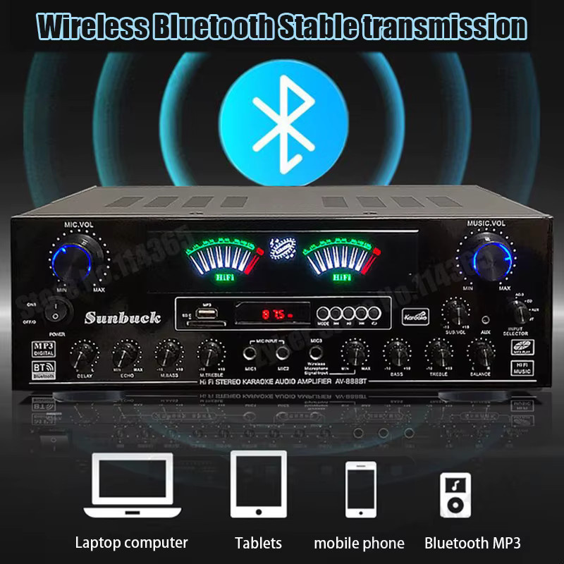 WAPUNO Bluetooth HiFi Stereo Digital Verstärker 888BT 999BT mit Dual Dynamic Screen, Schwarz - Bild 2