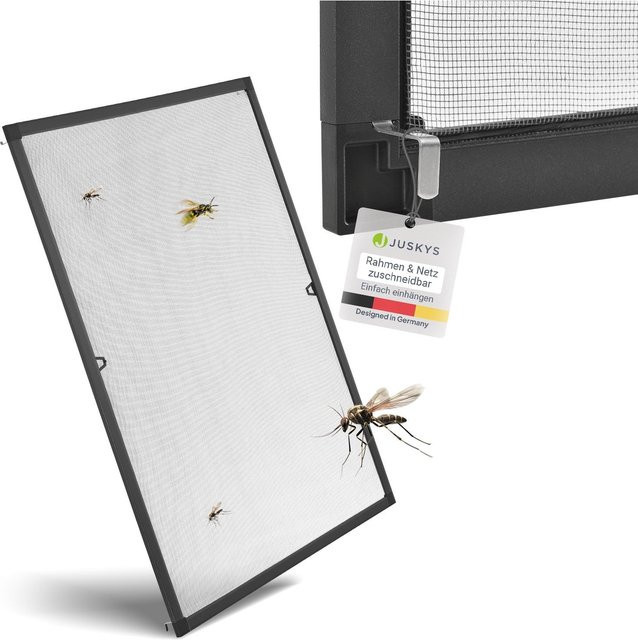 Juskys Fliegengitter mit Alu-Rahmen für Fenster zum Einhängen, UV-beständig, Farbe: Anthrazit, B: 110 cm, H: 130 cm - Bild 1