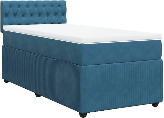 vidaXL Boxspringbett mit Matratze in Blau und Weiß, Hybrid-Design aus Samt mit Taschenfederkern, B/T: 100 x 200 cm - Bild 1