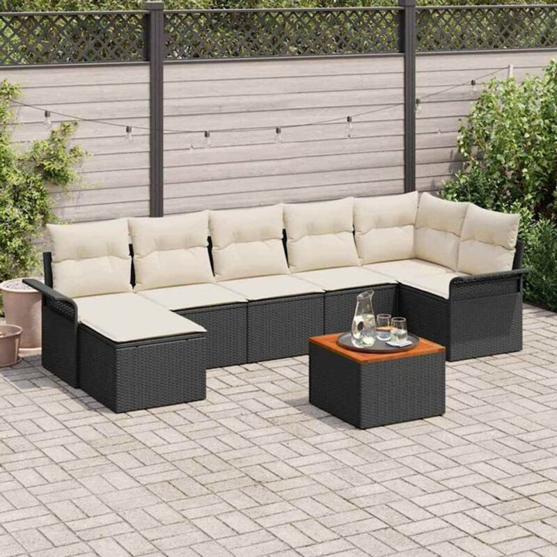 Vidaxl Garten-Sofa-Set mit Kissen und Speicherfunktion, 8-teiliges modulares Rattan-Set mit Fußhocker in Schwarz und Creme - Bild 1