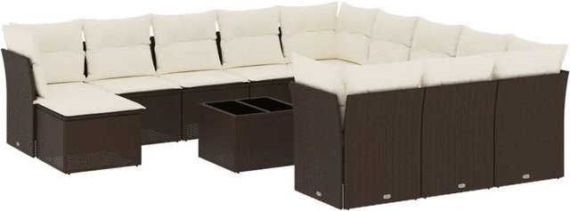 vidaXL 13-tlg. Garten-Sofagarnitur aus Polyrattan in Braun mit UV-beständigen Kissen und Metallrahmen - Bild 1