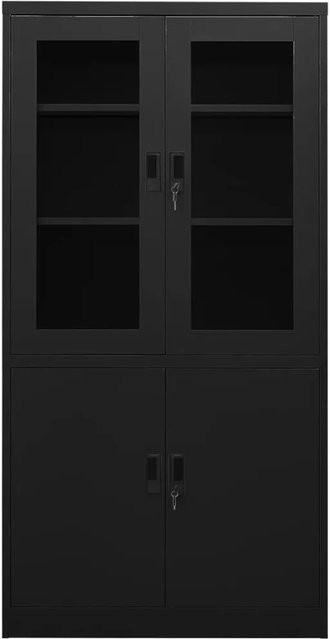 vidaXL Büroschrank aus Stahl mit Glastüren in Schwarz, B/T/H: 90 x 40 x 180 cm - Bild 1