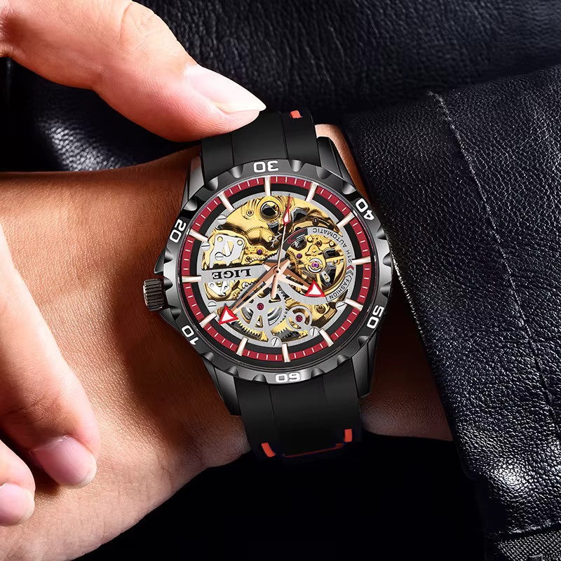 LIGE Armbanduhr Automatik, Silikon, Schwarz, Herren - Bild 5