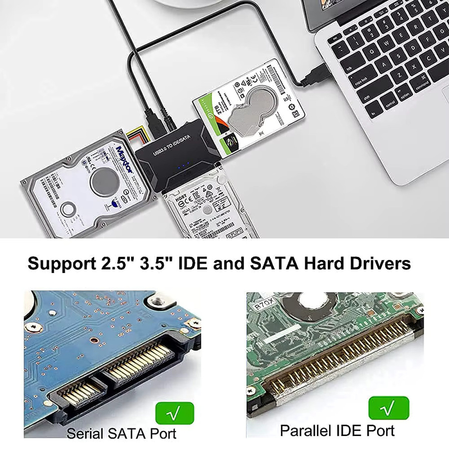 Congdi 3 in 1 USB 3.0 zu SATA und IDE Festplattenadapter Konverterkabel für 2,5 und 3,5 Zoll HDD SSD sowie CD DVD ROM in Schwarz - Bild 3