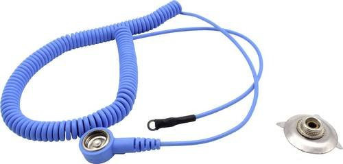 Quadrios ESD-Erdungskabel Blau mit Klemme, Druckknopf 10 mm und Ringkabelschuhanschluss, Länge: 1,80 m - Bild 1