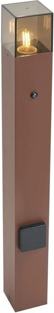 QAZQA Industrielle Außenleuchte in Rostbraun mit Rauchglas und Dämmerungssensor, IP44, Höhe: 70 cm - Bild 1