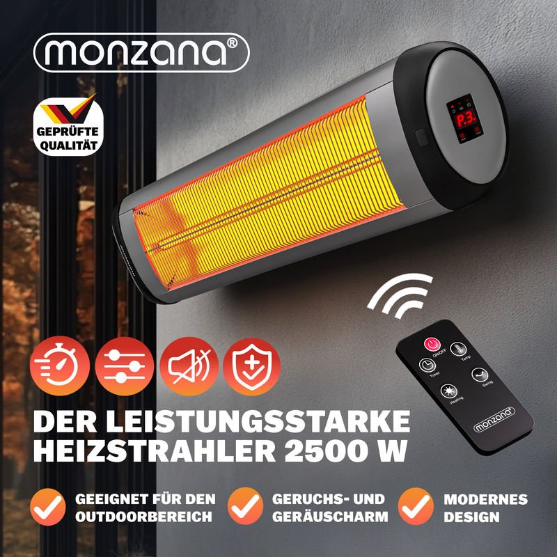 Heizstrahler MZH2501 Silber 2500W mit 90 Grad verstellbarem Neigungswinkel - Bild 2