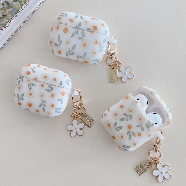 Silikon Kopfhörerhülle mit Blumendruck für Apple AirPods 4 ANC, AirPods 2, 3 und Pro 2, Multicolor, inklusive Schlüsselanhänger - Bild 1