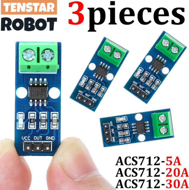 TENSTAR Hall-Stromsensormodul ACS712 Set in Blau, 3 Stück mit 5A, 20A und 30A Messbereich - Bild 1