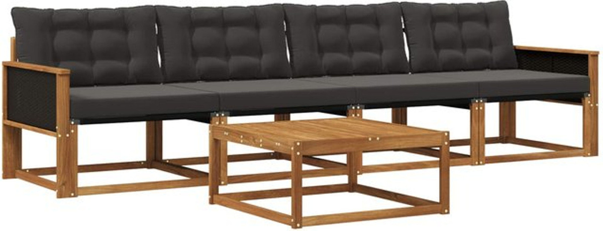 vidaXL Outdoor-Sofagarnitur aus Akazie mit 5-teiligem Set und Kissen in Natur und Schwarz - Bild 1
