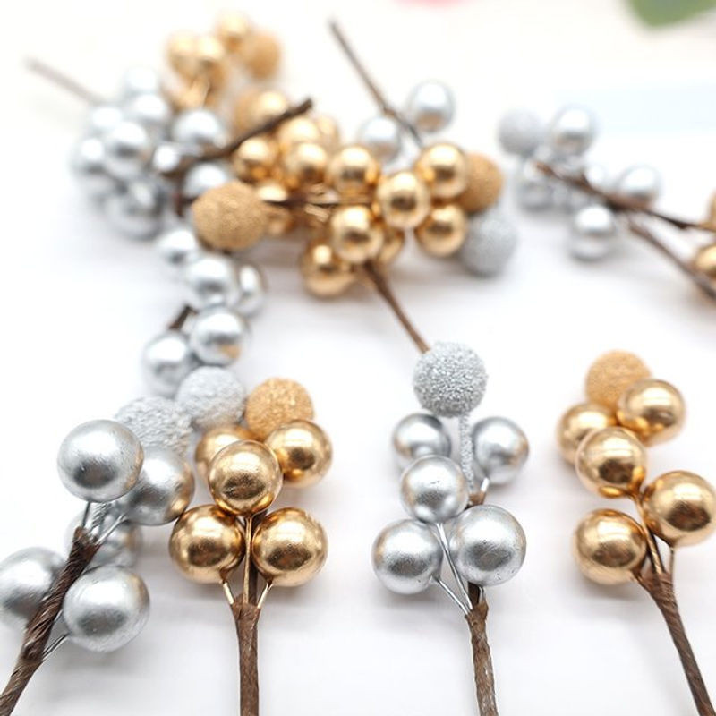 Goldene künstliche Beeren für Weihnachtsbaum und Kranz Dekoration, 10 cm - Bild 1