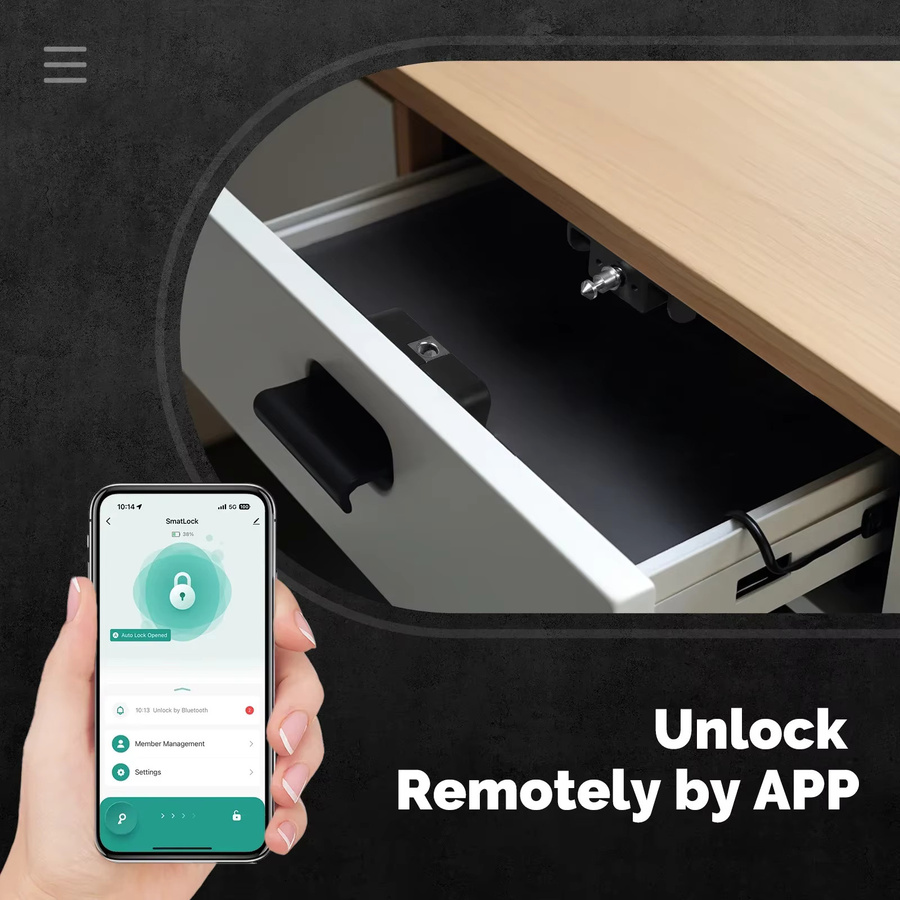 MOES Smart Bluetooth Schubladenschloss in Schwarz mit Tuya App Fernbedienung und IC-Karten-Sicherheitsschloss für Holzschränke und Schließfächer - Bild 5