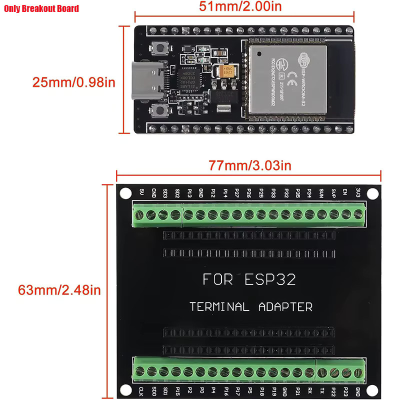 Aideepen 3er Set ESP32 Breakout Board 38PIN schmale Version für NodeMCU-32S in Schwarz - Bild 5