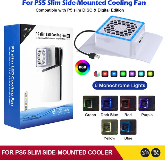 Pogopirate Seitenkühler für PS5 Slim mit LED-Beleuchtung und 2 USB-Anschlüssen in Weiß - Bild 1