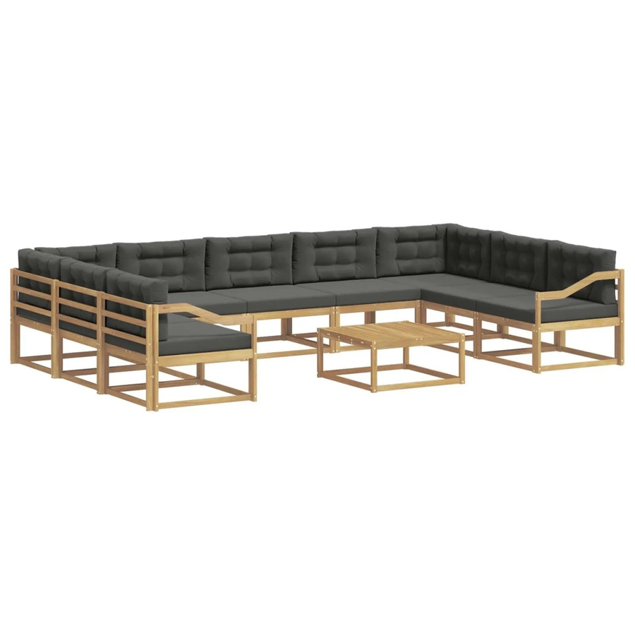 vidaXL Outdoor-Sofagarnitur in U-Form aus Akazienholz mit 10 Kissen in Anthrazit und Weiß - Bild 2