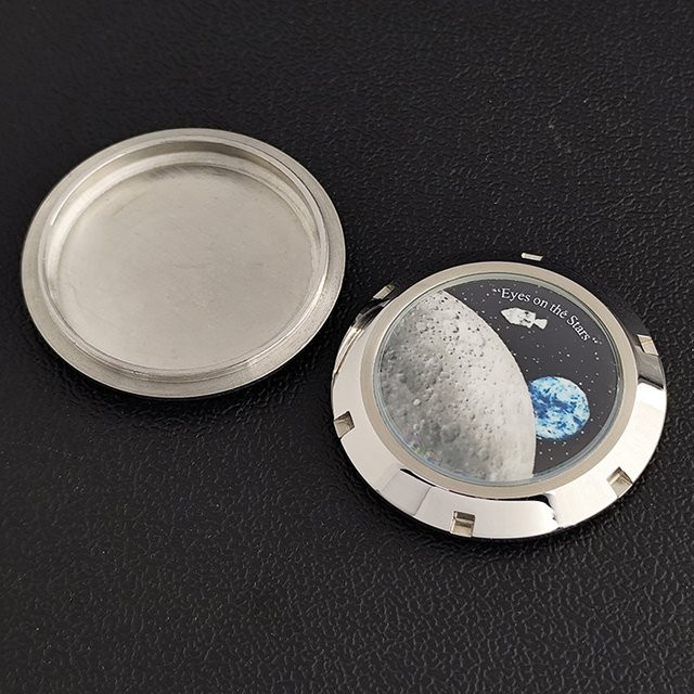 Uhrengehäuseboden Edelstahl, Mondmuster, Silber, passend für VK63 Uhrwerk - Bild 1