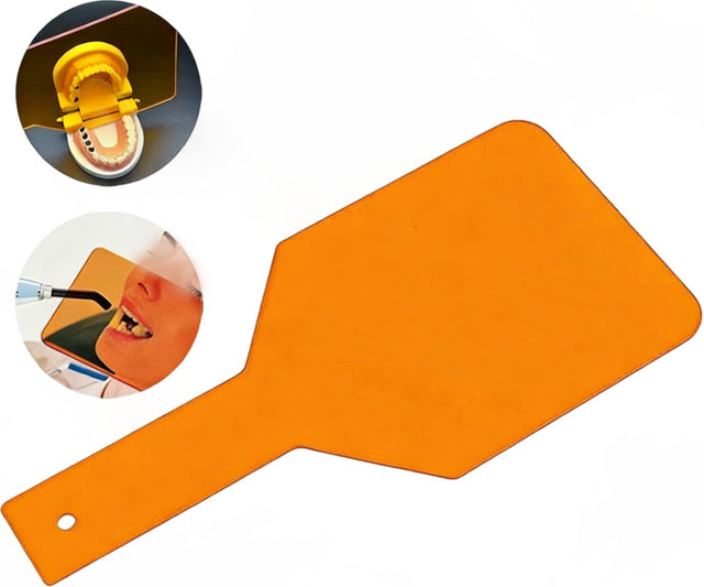 NEWLLEXX Handgehaltener Zahnärztlicher Schutzschild in Orange als Augenschutz und Lampenfilter zur Lichthärtung in der Zahnarztpraxis - Bild 1