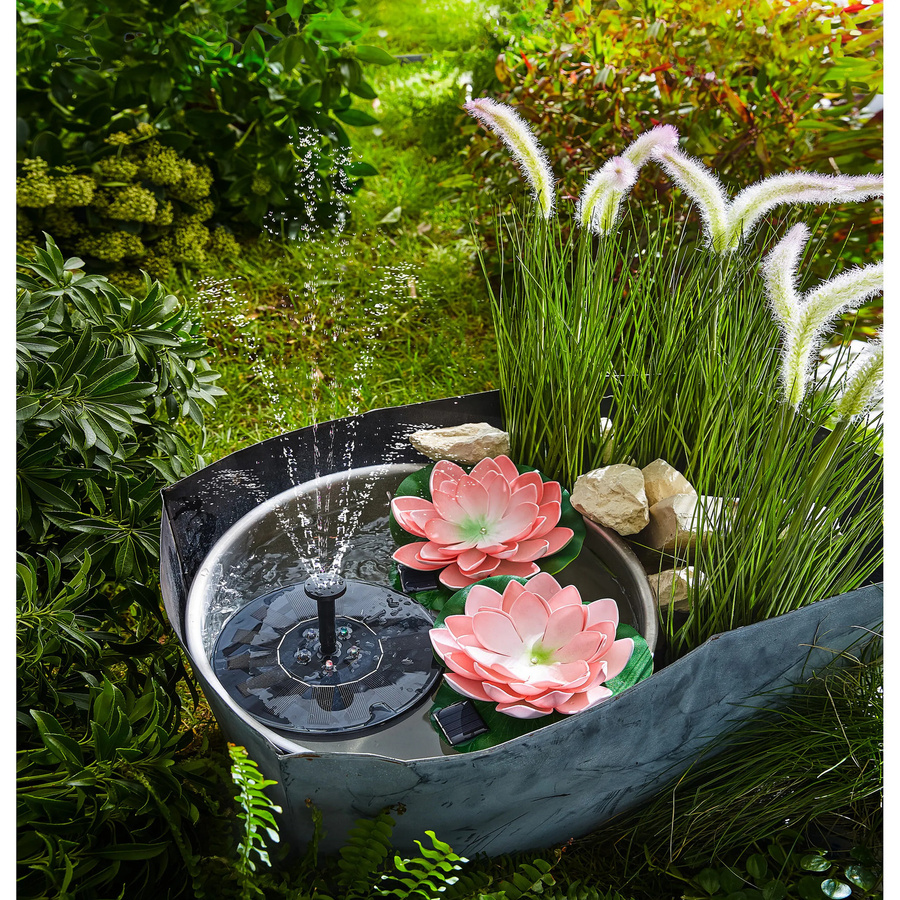 Solar-Seerose Viva Domo in Pink mit Warmweißem Licht, oval - Bild 1