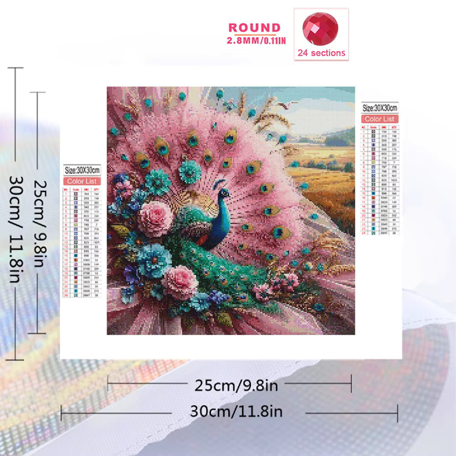 Momoart Diamantmalerei Pfau mit Blumen als DIY Acryl Diamantmosaik in Multicolour, B/H: 20 x 20 cm - Bild 2