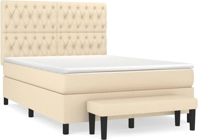 vidaXL Boxspringbett Hybrid mit Matratze in Creme und Beige, B/T/H: 140 x 200 x 144 cm - Bild 1