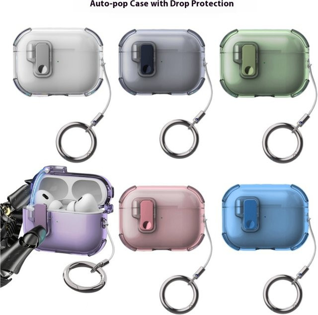 Stoßfeste Schutzhülle für AirPods 4 und AirPods Pro 1, 2, 3, 4 in Transparent mit Sicherheitsschloss-Abdeckung - Bild 1