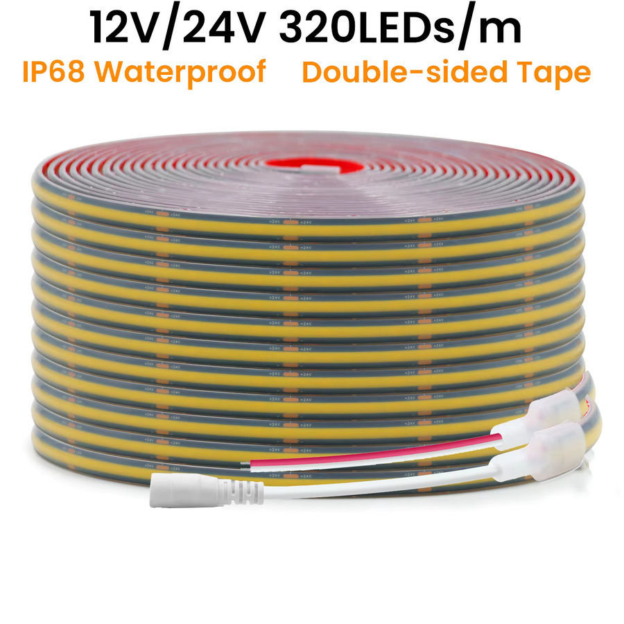 XUNATA COB-LED-Streifen IP68 wasserdicht mit 320 LEDs, flexibles LED-Neonband aus Silikon mit selbstklebender schwarzer Leiterplatte für lineare Beleuchtung - Bild 5