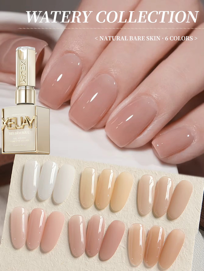 XEIJAYI Ice-through Nude Gel Nagellack-Set, 6-farbig, glänzend, 15 ml - Bild 2