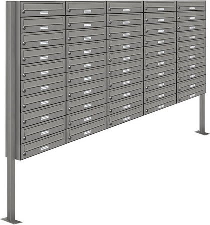 AL Briefkasten-System für 50 Parteien, freistehend, grau, B/H/T: 153,87 x 170,0 x 27,5 cm - Bild 1