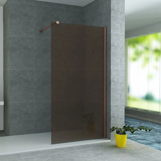 Belvit Duschwand Duschabtrennung mit Kupferprofil in Bronze und Clear, Glas, B: 80 cm, H: 200 cm, 8 mm Glasstärke - Bild 1