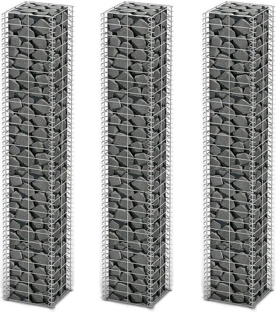 vidaXL Gabionen-Set aus verzinktem Stahl in Grau, 3-teilig, B/T/H: 25 x 25 x 150 cm - Bild 1