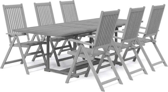 vidaXL 7-teilige Garten-Essgruppe aus geöltem Akazienholz in Grau - Bild 1