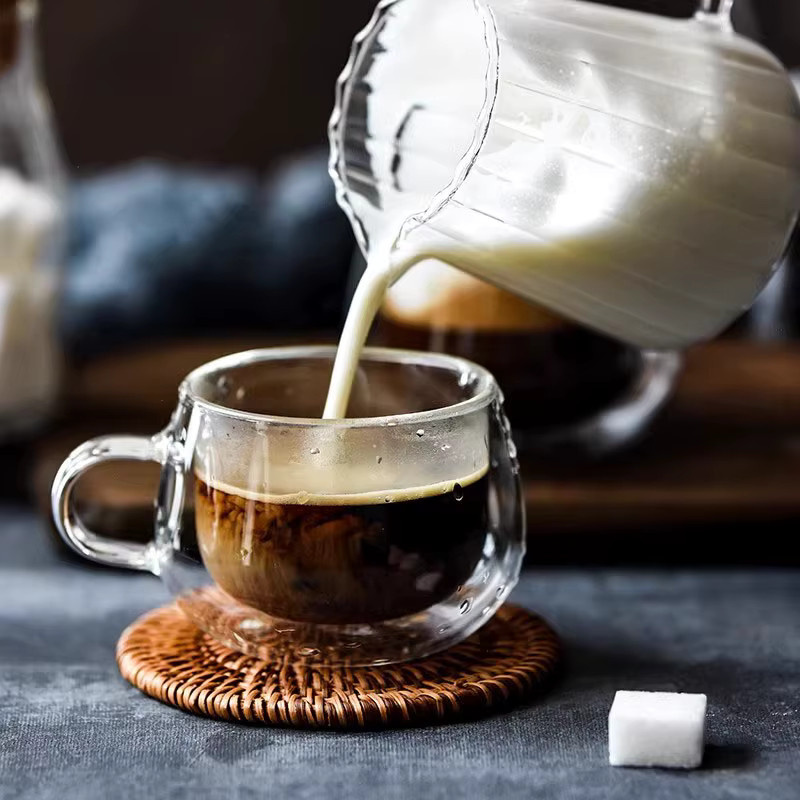 YWDL Doppelwandiges Glas-Kaffeetassen-Set aus transparentem Glas, Espressotassen mit Griff für Milch, Latte und Tee, 100/200 ml - Bild 3