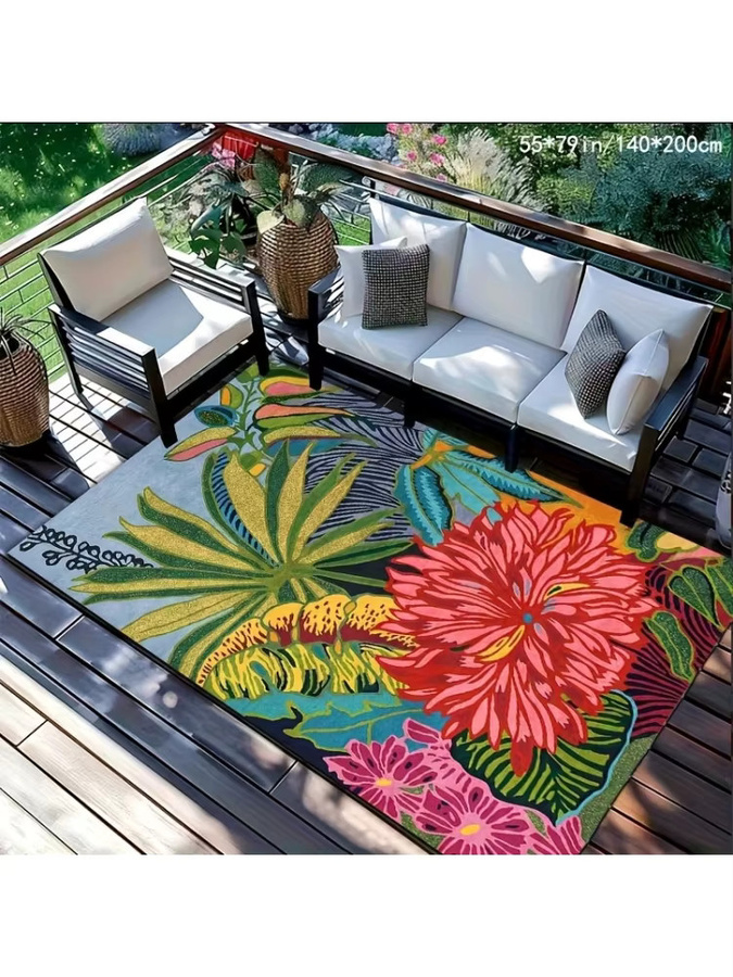 VIKAMA Outdoor-Teppich mit floralem Tropen-Design, pflegeleicht, Mehrfarbig, B/T: 120 x 80 cm - Bild 5