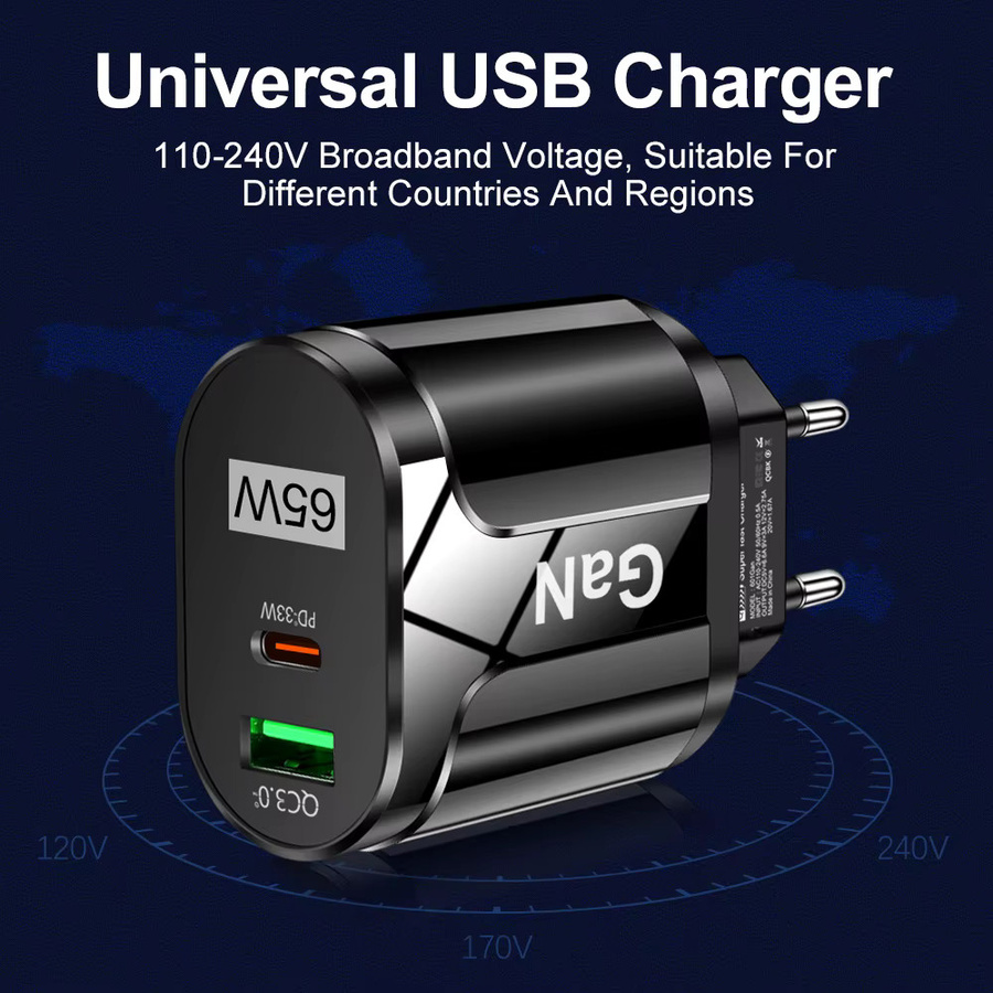 GUSEYEE 65 W GaN USB C Ladegerät mit PD Schnellladung in Schwarz - Bild 2