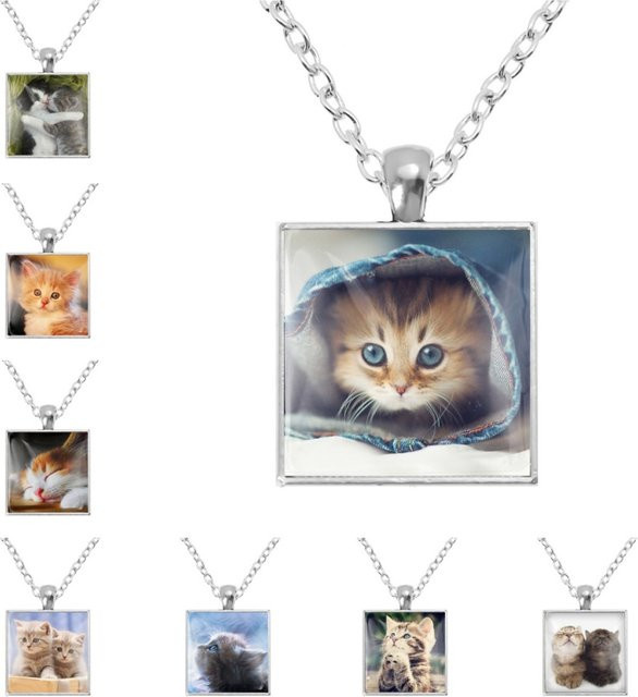 MSCHENGDORIS Halskette, Katzen Pfote, Glas, Legierung, Silber - Bild 1