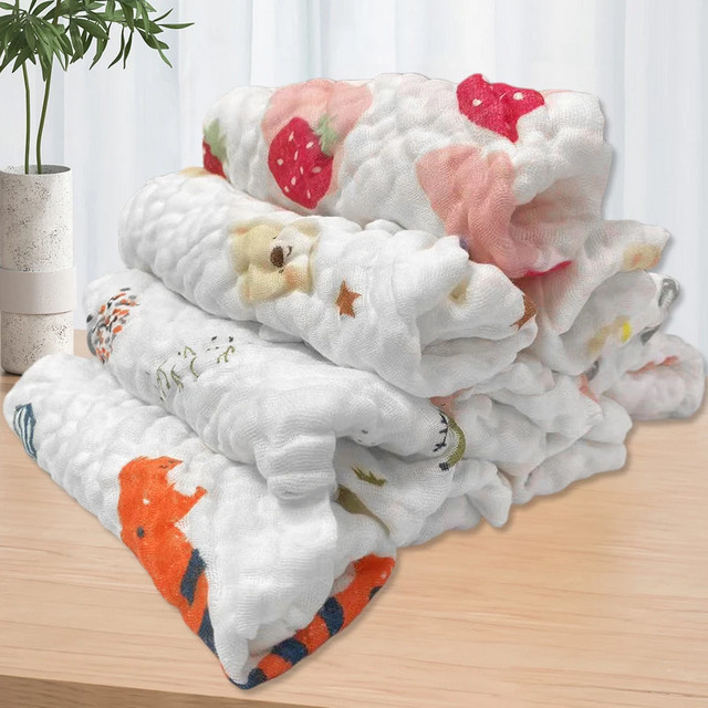 5er Set Baby-Musselin-Waschlappen und Spucktücher aus natürlicher Baumwolle für Neugeborene - Bild 1