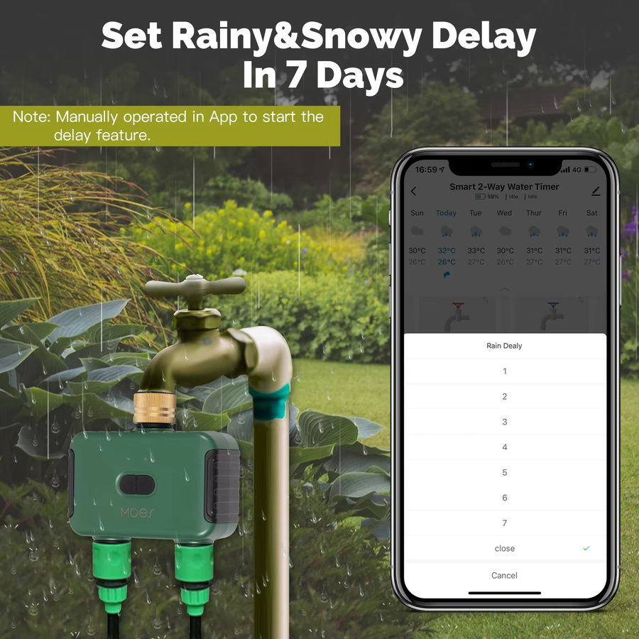 MOES Tuya Smart ZigBee 2-Wege-Wassertimer mit Messinganschluss und Filter, programmierbarer Bewässerungstimer in Grün, kompatibel mit Alexa und Google Home - Bild 4