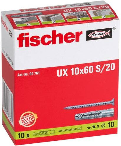 Fischer Universaldübel UX aus Nylon, Mehrfarbig, Durchmesser: 10 mm, Länge: 60 mm, 10 Stück - Bild 1