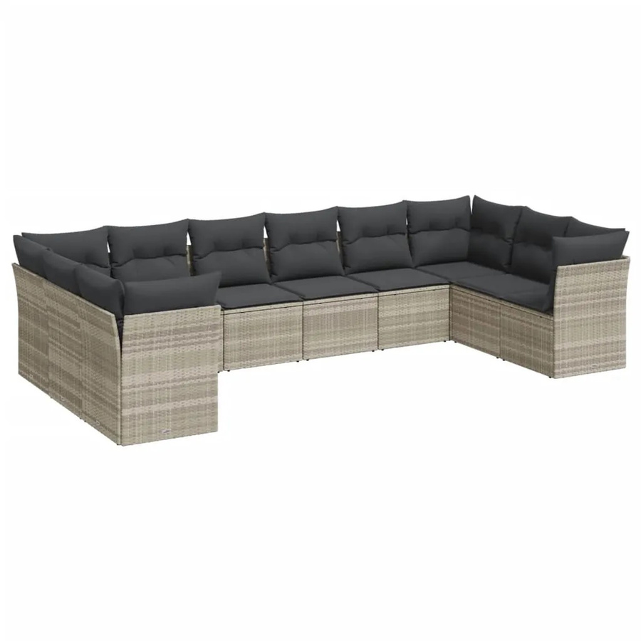 vidaXL 10-tlg. Garten-Sofagarnitur in L-Form aus Polyrattan mit Kissen in Hellgrau - Bild 2