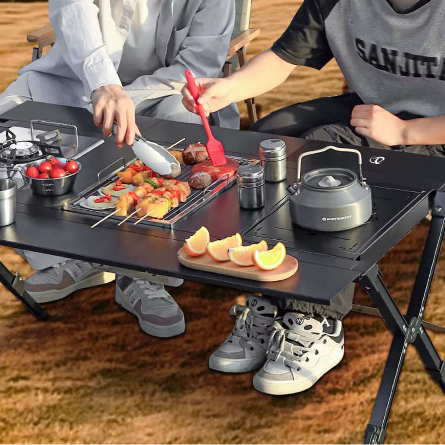 SmilOdon Campingtisch aus Aluminiumlegierung, zusammenklappbarer IGT 4-Einheiten-Grilltisch, höhenverstellbar und tragbar, Schwarz - Bild 2
