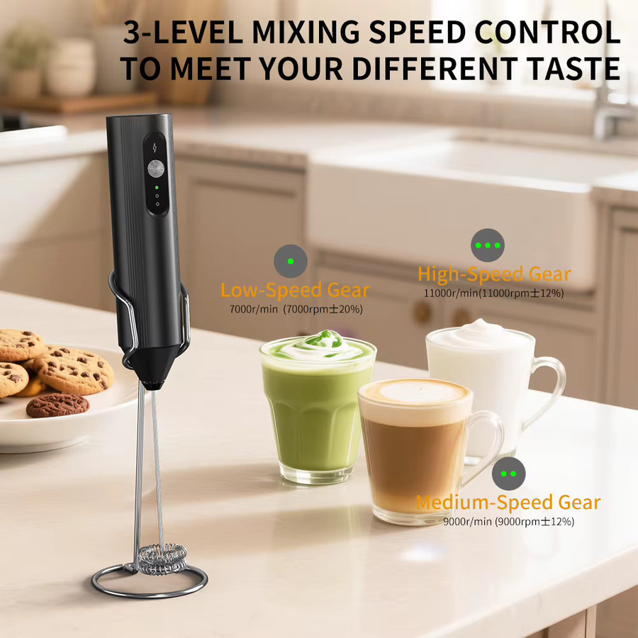 Cliton Tragbarer Elektrischer Mixer mit 3 Gängen, USB-C Wiederaufladbar, Schwarz - Bild 4